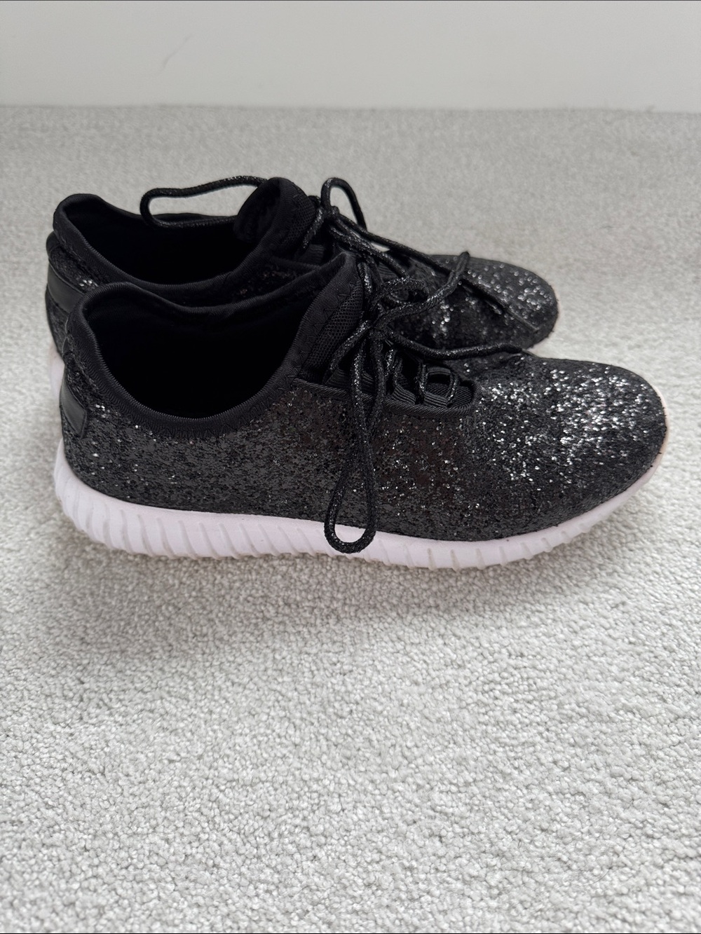 Black Glitter Athletic Sneakers. Size 8. Worn for a hip hop dance competition.